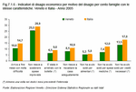 Indicators of economic deprivation by type for 100 families with the same characteristics. Veneto and Italy - Year 2005