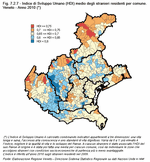 Human Development Index (HDI) average of foreign residents by municipality. Veneto - Year 2010