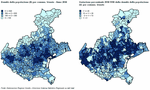 Densit della popolazione (D) 2010 e variazione percentuale (V) 2010/1990 della densit di popolazione, per comune. Veneto (*)