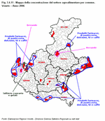 Mappa della concentrazione del settore agroalimentare per comune. Veneto - Anno 2006