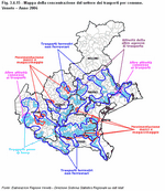 Mappa della concentrazione del settore dei trasporti per comune. Veneto - Anno 2006