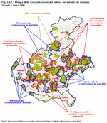Mappa della concentrazione del settore dei metalli per comune. Veneto - Anno 2006