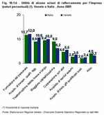 Utilit di alcune azioni di rafforzamento per l'impresa (valori percentuali). Veneto e Italia - Anno 2009