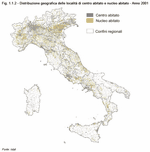 Distribuzione geografica delle localit di centro abitato e nucleo abitato - Anno 2001