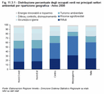 Distribuzione percentuale degli occupati verdi nei principali settori ambientali per ripartizione geografica - Anno 2008