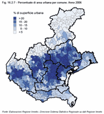 Percentuale di superficie urbana per comune. Veneto - Anno 2006
