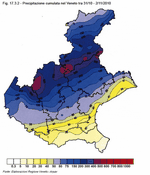 Precipitazione cumulata nel Veneto tra il 31/10 e il 2/11/2010
