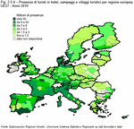 Presenze di turisti in hotel, campeggi e villaggi turistici per regione europea. UE27 - Anno 2010