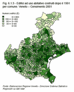 Residential buildings erected after 1991 by municipality. Veneto - 2001 Census 