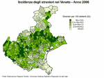 Share of foreign residents in Veneto by municipality - Year 2006