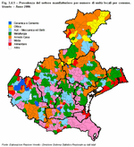 Prevalence of the manufacturing sector by number of local units per municipality. Veneto - Year 2006