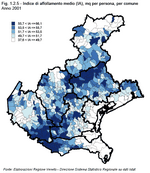 Average overcrowding index (IA), m per person, by municipality - Year 2001 