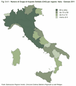 Number of Ethical Purchasing Groups registered in the national network by region. Italy - January 2011