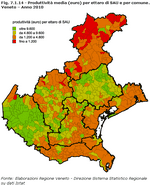 Standard output (euro) by hectare of UAA and by municipality. Veneto Region - Year 2010	