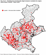 Distribuzione territoriale degli stranieri residenti di origine marocchina. Veneto - Anno 2007