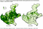Incidenza percentuale degli stranieri sulla popolazione (I) al Censimento. Veneto - Anno 2011 e 2001